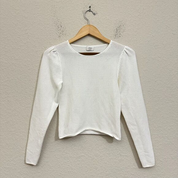 ARITZIA WILFRED Rosetta Mesh Crewneck Sweater in Light Birch - Picture 1 of 12
